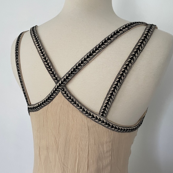 Free People 2013 Beige Tan Embroidered Crisscross Back Strap Mini Dress Size 2 - Picture 7 of 11